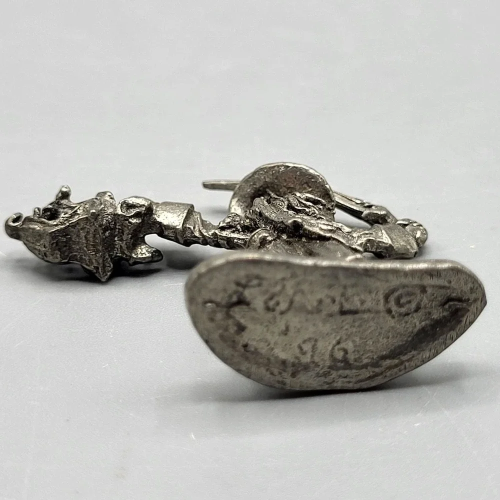 Vtg 1996 Signed Pewter Wizard Figurine Sword Dragon Shelf Decor 1.25